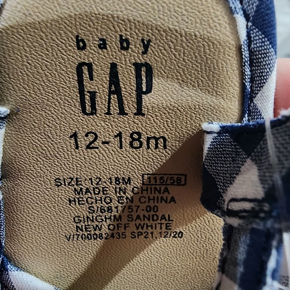 Baby Gap Gingham Checkered Navy Blue & White Kids Sandals Size 4 (12-18 Mo.) NWT